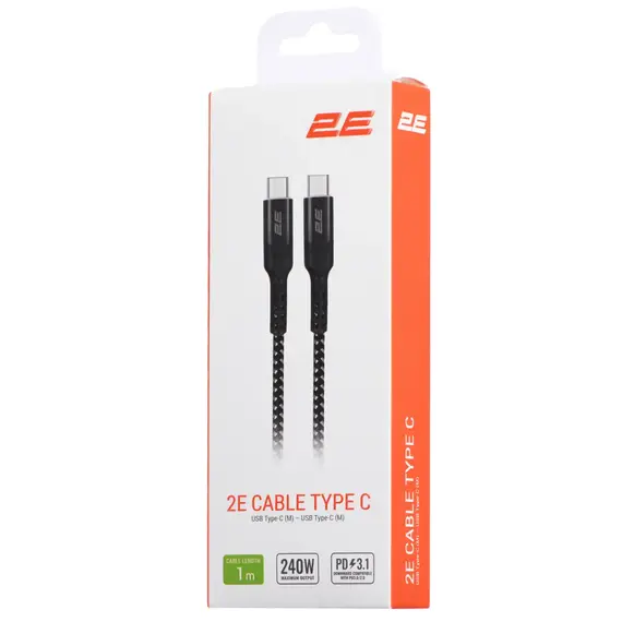 USB კაბელი 2E Сable USB-C > USB-C charge/data, 1m, 240W Type-C, Aluminum Shell, black , 3 image - Primestore.ge