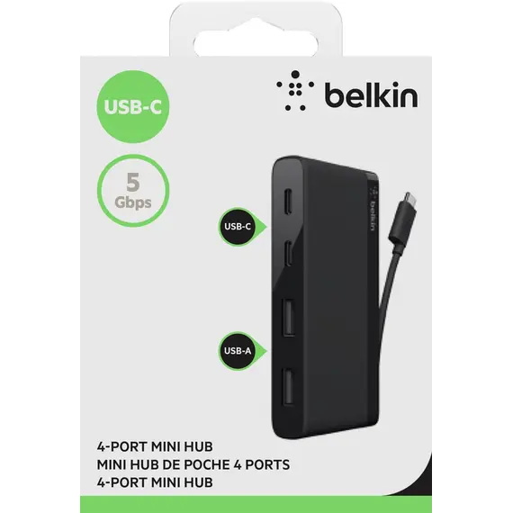 USB ჰაბი Belkin USB-C 4-PORT MINI HUB,3.0,BLK - Primestore.ge