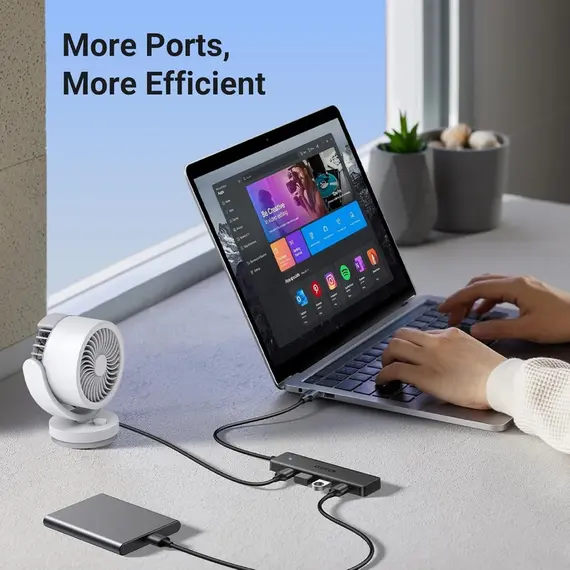 USB ჰაბი UGREEN CM219 (25851), 4xUSB 3.0, USB Hub, Black - Primestore.ge