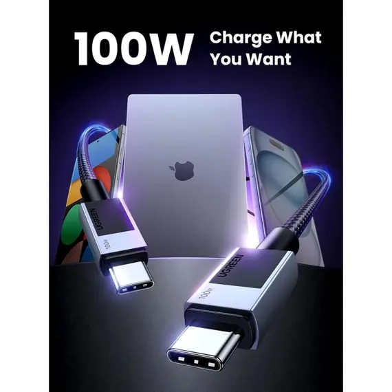 USB კაბელი UGREEN L512 (45064), 100W, Type-C to Type-C PD Fast Charging Cable, 2m, Space Gray - Primestore.ge