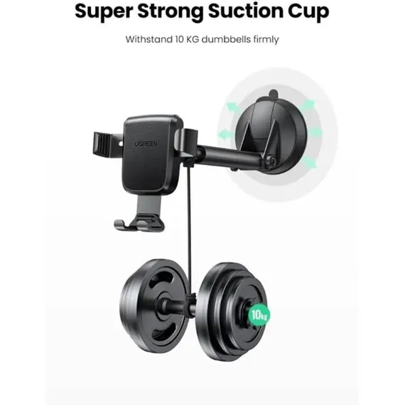 მობილურის დამჭერი UGREEN LP200 (60990B), Gravity Phone Holder With Suction Cup, Black - Primestore.ge