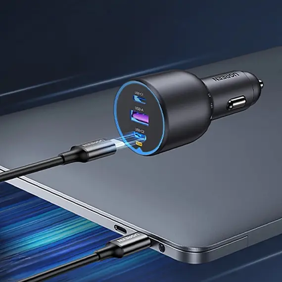 მანქანის დამტენი UGREEN EC705 (35025), 130W, Type-C, USB-A, 3-Port Fast Car Charger, Grey - Primestore.ge