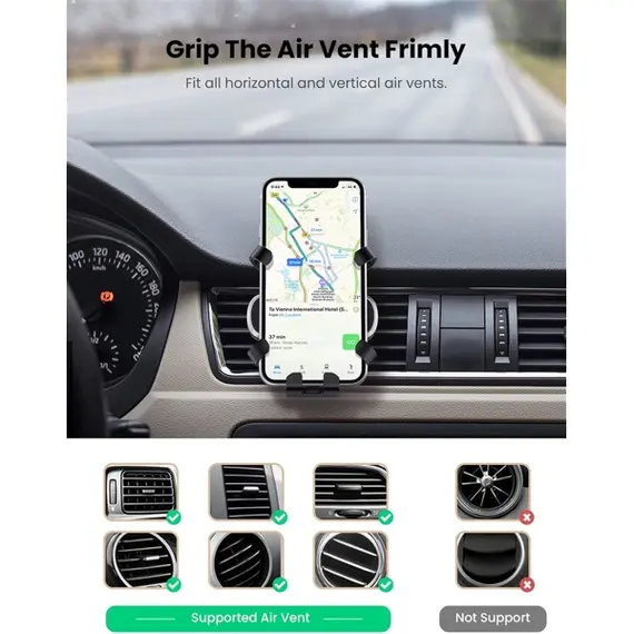 მობილურის დამჭერი UGREEN LP228 (80539), Gravity Phone Holder For Car, Black - Primestore.ge