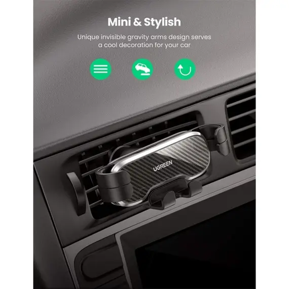 მობილურის დამჭერი UGREEN LP228 (80539), Gravity Phone Holder For Car, Black - Primestore.ge
