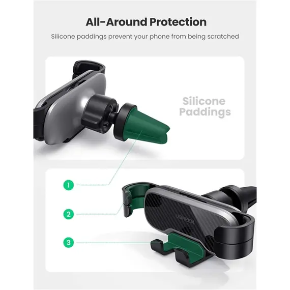 მობილურის დამჭერი UGREEN LP228 (80539), Gravity Phone Holder For Car, Black - Primestore.ge