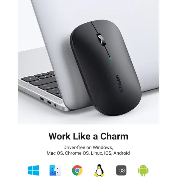 მაუსი UGREEN MU001 (90531), Wireless, Bluetooth, USB, Mouse, Starry Black , 7 image - Primestore.ge