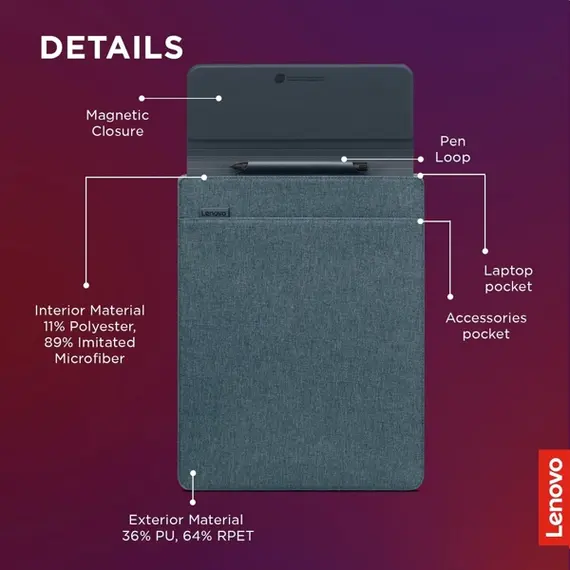 ნოუთბუქის ჩანთა Lenovo GX41K68626 Yoga, 14.5", Laptop Sleeve, Blue , 4 image - Primestore.ge