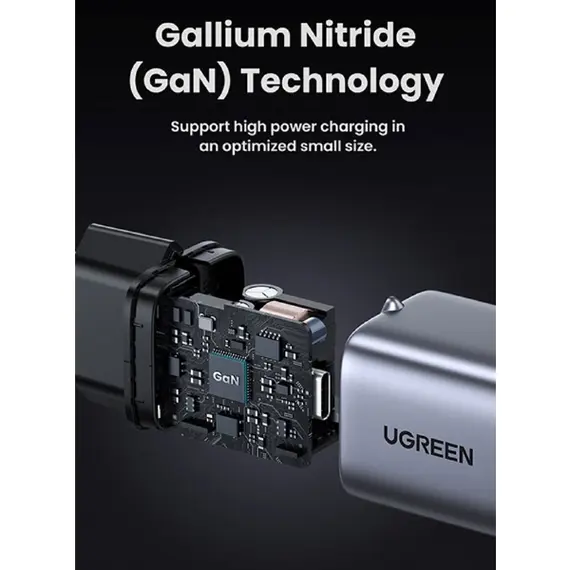 დამტენი UGREEN CD319 (25257) Nexode, 30W, Type-C with Type-c Cable 1m, GaN Fast Charger, Gray - Primestore.ge