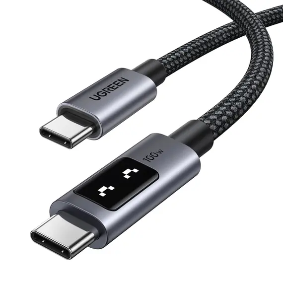 USB კაბელი UGREEN Uno L509 (45612), 100W, Type-C to Type-C, 0.5M, Black/Grey - Primestore.ge