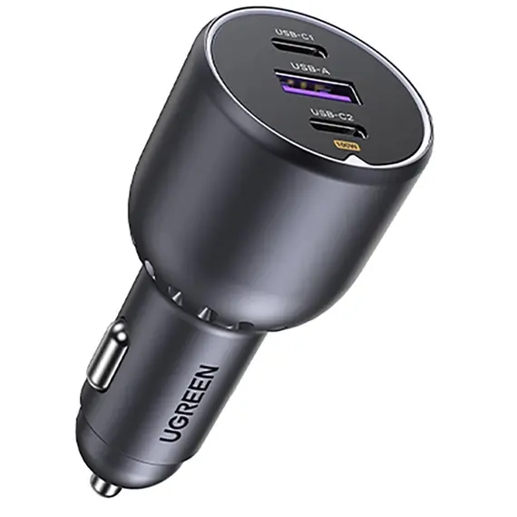 მანქანის დამტენი UGREEN EC705 (35025), 130W, Type-C, USB-A, 3-Port Fast Car Charger, Grey - Primestore.ge