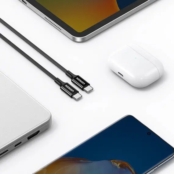 USB კაბელი UGREEN US557 (15275), 100W, Type-C to Type-C 2.0 Braided Fast Charging Cable, 1m, Black - Primestore.ge