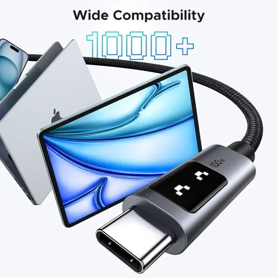 USB კაბელი UGREEN Uno L509 (45612), 100W, Type-C to Type-C, 0.5M, Black/Grey - Primestore.ge