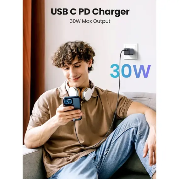 დამტენი UGREEN CD319 (25257) Nexode, 30W, Type-C with Type-c Cable 1m, GaN Fast Charger, Gray - Primestore.ge
