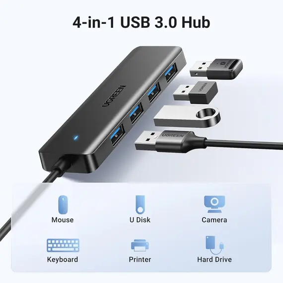 USB ჰაბი UGREEN CM219 (25851), 4xUSB 3.0, USB Hub, Black - Primestore.ge