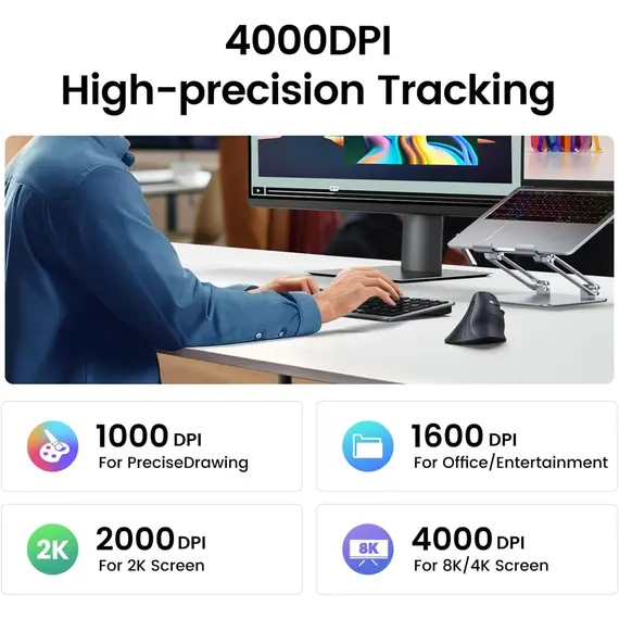 მაუსი UGREEN MU008 (25444), Wireless, Bluetooth, USB, Mouse, Black , 6 image - Primestore.ge