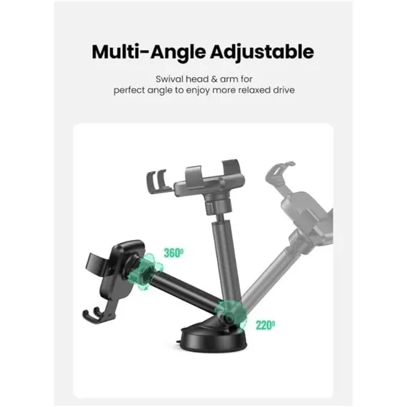 მობილურის დამჭერი UGREEN LP200 (60990B), Gravity Phone Holder With Suction Cup, Black - Primestore.ge