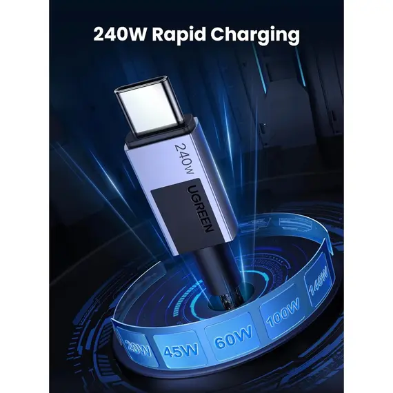 USB კაბელი UGREEN L513 (45067), 240W, Type-C to Type-C PD Fast Charging Cable, 1m, Space Gray - Primestore.ge