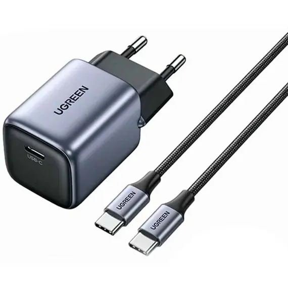 დამტენი UGREEN CD319 (25257) Nexode, 30W, Type-C with Type-c Cable 1m, GaN Fast Charger, Gray - Primestore.ge