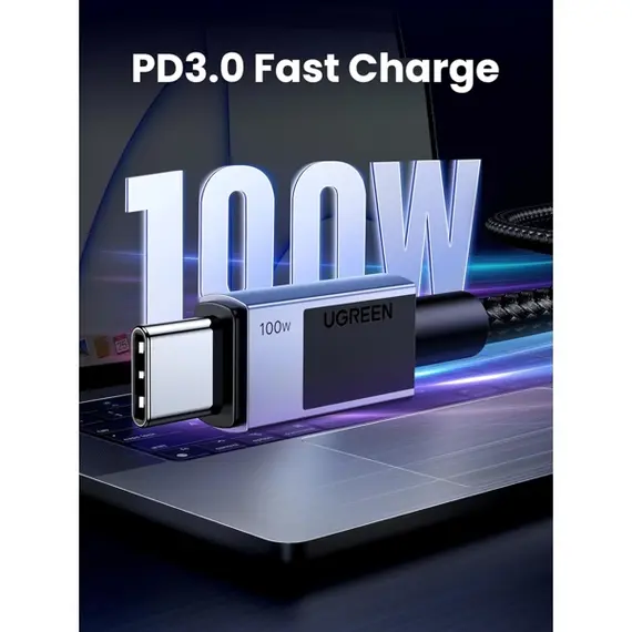 USB კაბელი UGREEN L512 (45064), 100W, Type-C to Type-C PD Fast Charging Cable, 2m, Space Gray - Primestore.ge