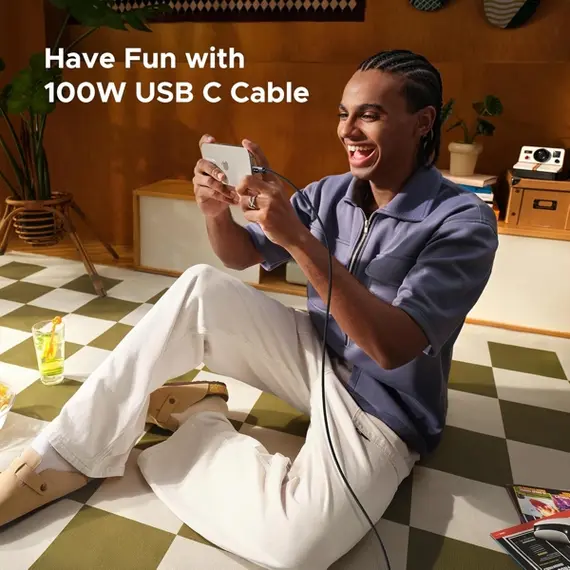 USB კაბელი UGREEN Uno L509 (45612), 100W, Type-C to Type-C, 0.5M, Black/Grey - Primestore.ge