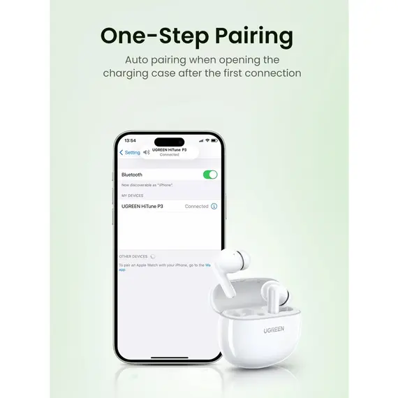 ყურსასმენი UGREEN WS207 (45110) HiTune P3, Earbuds, Wireless, Bluetooth, IPX5, White , 10 image - Primestore.ge
