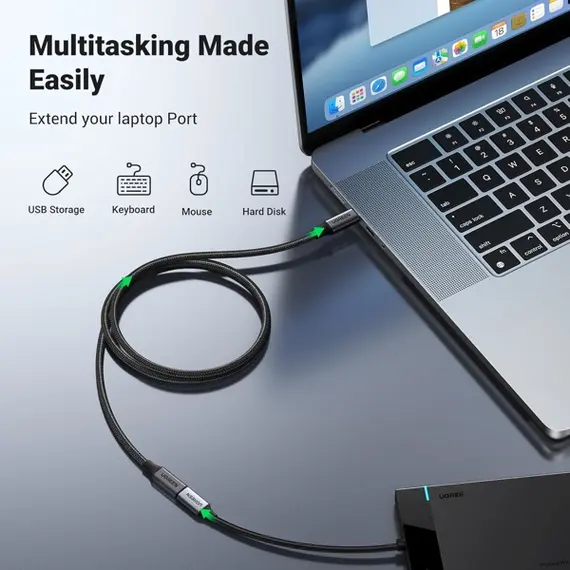 USB ადაპტერი UGREEN US372 (45191), 100W, Type-C Extension Cable, 1m, Black - Primestore.ge