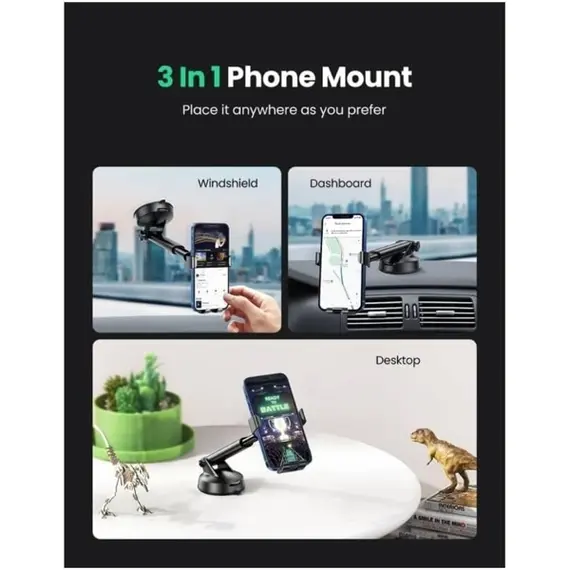 მობილურის დამჭერი UGREEN LP200 (60990B), Gravity Phone Holder With Suction Cup, Black - Primestore.ge