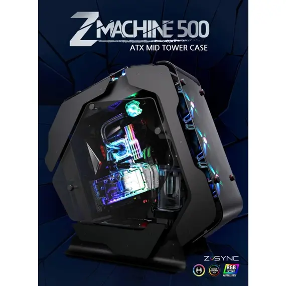 კომპიუტერის ქეისი Zalman PC case Z-MACHINE 500 without PSU, 2xUSB3.0, 2xUSB2.0, 1xUSB 3.1 Type-C, 5x120mm ARGB, VGA 400mm, LCS ready, TG Side Panel, ATX, black - Primestore.ge