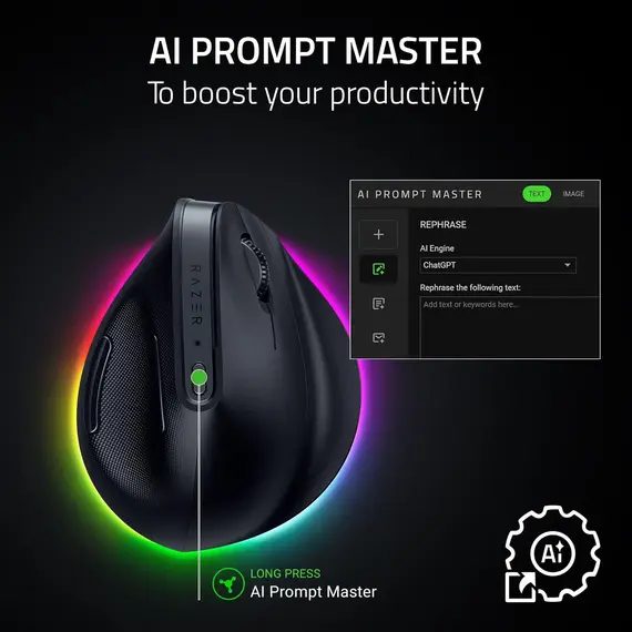 მაუსი Razer Mouse Pro Click V2, USB-A/WL/BT, Vertical Ed., white - Primestore.ge