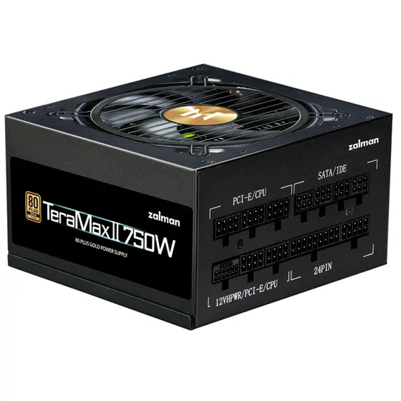 კვების ბლოკი Zalman Power supply Teramax 2 (750W) >90%, 80+ Gold, 120mm, 1xMB 18pin+10pin, 2xCPU 8pin(4+4), 3xMolex, 8xSATA, 3xPCIe 8pin(6+2), 1х12VHPWR, Fully Modular  - Primestore.ge