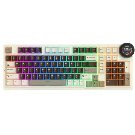 კლავიატურა Royal Kludge RK N99 RGB Mechanical Keyboard, Violet Switch, Hot Swappable, Wireless, USB, Bluetooth, 2.4GHz, Mocha Grey  - Primestore.ge
