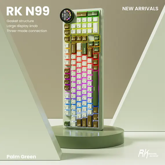 კლავიატურა Royal Kludge RK N99 RGB Mechanical Keyboard, Cream Switch, Hot Swappable, Wireless, USB, Bluetooth, 2.4GHz, Palm Green , 6 image - Primestore.ge