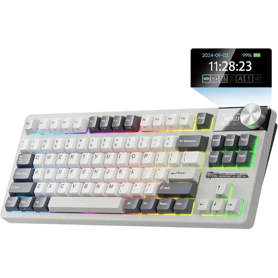 კლავიატურა Royal Kludge RK S85 RGB Mechanical Keyboard, Cloud Switch, Hot Swappable, Wireless, Type-C, Bluetooth, 2.4GHz, White Night , 2 image - Primestore.ge