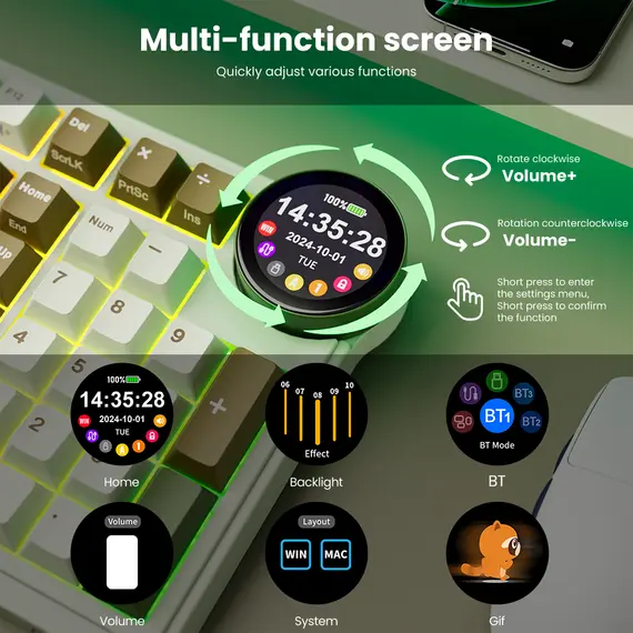 კლავიატურა Royal Kludge RK N99 RGB Mechanical Keyboard, Cream Switch, Hot Swappable, Wireless, USB, Bluetooth, 2.4GHz, Palm Green , 8 image - Primestore.ge
