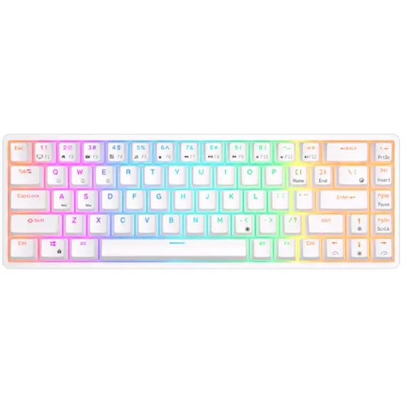 კლავიატურა Royal Kludge RK G68 RGB Mechanical Keyboard, Red switch, Hot Swappable, Wireless, USB Type-C, 2.4 GHz, Bluetooth, White  - Primestore.ge