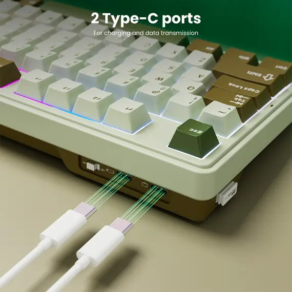 კლავიატურა Royal Kludge RK N99 RGB Mechanical Keyboard, Cream Switch, Hot Swappable, Wireless, USB, Bluetooth, 2.4GHz, Palm Green , 9 image - Primestore.ge