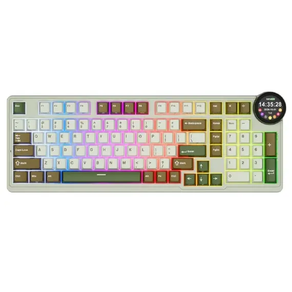 კლავიატურა Royal Kludge RK N99 RGB Mechanical Keyboard, Cream Switch, Hot Swappable, Wireless, USB, Bluetooth, 2.4GHz, Palm Green  - Primestore.ge