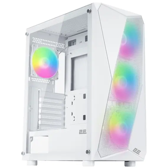 კომპიუტერის ქეისი 2E GAMING PC case Aruba G3313W, without PSU, 1xUSB3.0, 2xUSB2.0, 5x120mm ARGB, VGA 330mm, LCS ready, HUB, TG Side Panel, ATX, white - Primestore.ge