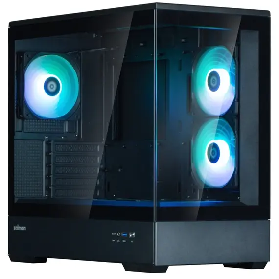 კომპიუტერის ქეისი Zalman Computer case P30 Black V2, without PSU, 1xUSB3.0, 1хUSB Type-C, 3x120mm ARGB, TG Front/Side Panel, mATX, Black - Primestore.ge