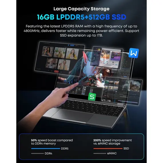 ნოუთბუქი Chuwi FreeBook N150, 13.4", Intel N150, 16GB, 512GB SSD, Integrated, W11H, Grey - Primestore.ge
