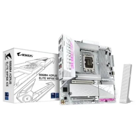 დედა დაფა Gigabyte B860M AORUS ELITE WIFI6E ICE 1.0 4DDR5 LGA1851 - 9MB86MLI6-00-G10 - Primestore.ge