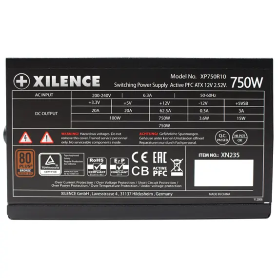 კვების ბლოკი Xilence Power Supply Gaming Series XP750R10 - 750 Watt 80+ Bronze - Primestore.ge