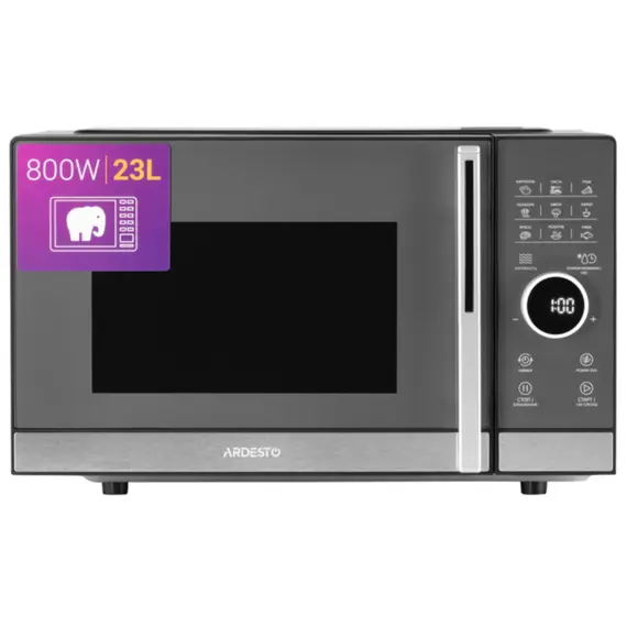 მიკროტალღური ღუმელი Ardesto Microwave oven, 23L, electronic control, 800W, display, handle opening, black  - Primestore.ge