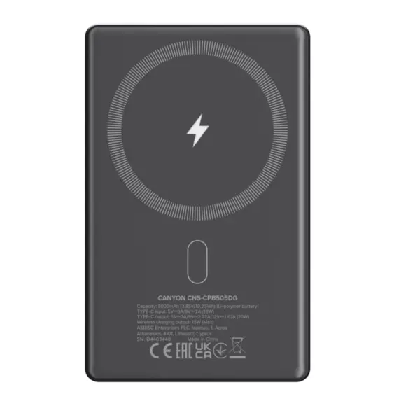 პორტატული დამტენი CANYON power bank OnPower 505 slim Magnetic 5000 Dark Gray (CNS-CPB505DG) , 3 image - Primestore.ge