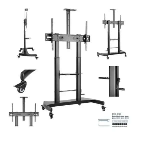 ტელევიზორის სადგამი Gembird TVS-100T-02 Height adjustable TV floor stand with caster wheels 60&quot; - 100&quot , 4 image - Primestore.ge