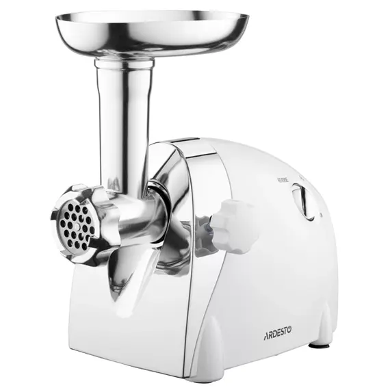 ხორცსაკეპი მანქანა Ardesto Meat grinder, 2000W, prod.-1.9kg/min, 3 cutting plates+for sausag.plates, 3 vegetable slicer, plastik, silver  - Primestore.ge