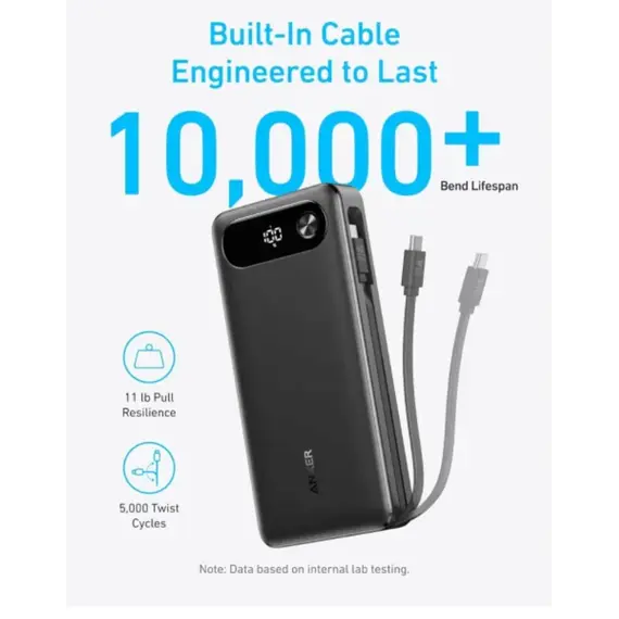 პორტატული დამტენი Anker Power Bank (20K, 87W, Built-In USB-C Cable) B2B - UN (excluded CN, Europe) Black Iteration 1 , 3 image - Primestore.ge