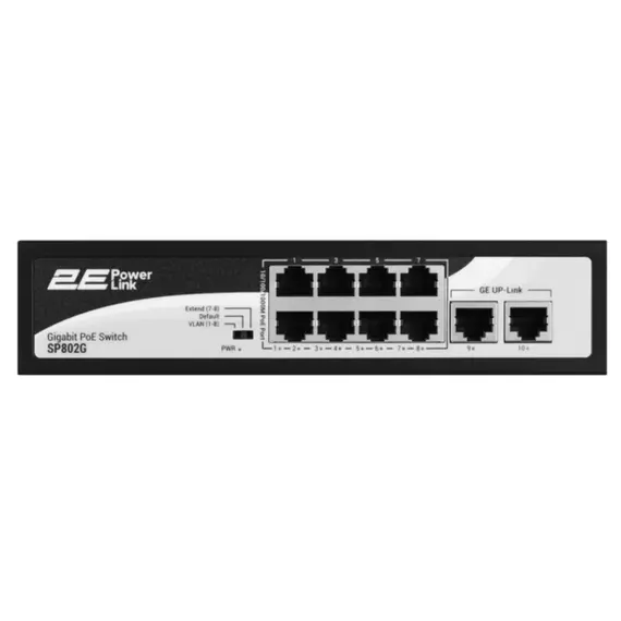 სვიჩი 2E PowerLink Switch SP802G 10xGE (8xPoE, 2xUplink), 120W, Unmanaged - Primestore.ge