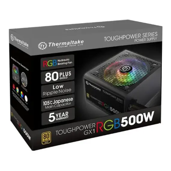 კვების ბლოკი THERMALTAKE PSU TOUGHPOWER GX1 RGB/500W/NON MODULAR/FAN HUB/FULL RANGE/80+ GOLD/JP MAIN CAP , 2 image - Primestore.ge