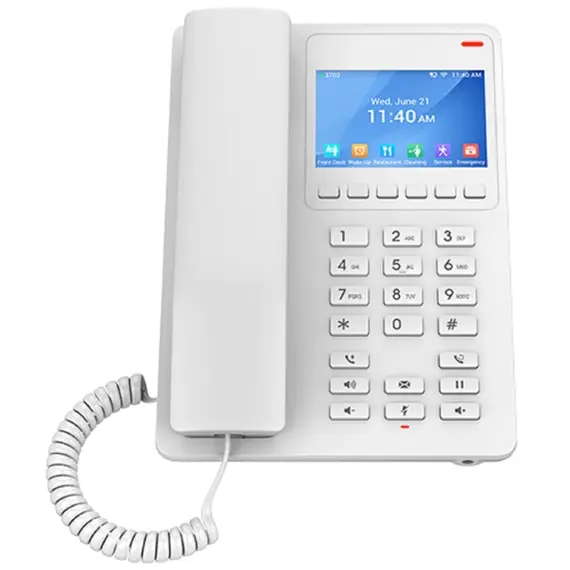 IP ტელეფონი Grandstream GHP630, Compact Hotel IP Phone, 2 SIP accounts, 2 lines, 1x Ethernet 10/100 PoE, 480x320 (3.5") Color LCD, no PSU, White - Primestore.ge